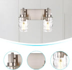 BONLICHT Bathroom Light Fixtures Modern 2 Light Brushed Nickel Vanity Light Wall Sconces Contemporary Metal Wall Lights with Clear Water Glass Shade,Industrial Farmhouse Porch Hallway Wall Mount Lamp