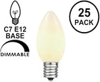 Novelty Lights Ceramic Christmas Replacement Bulbs - Outdoor Individual Bulbs for Events, Holiday Parties, Patios, and More - C7/E12 Candelabra Base, 5 Watt Lights (White, 25 Pack)