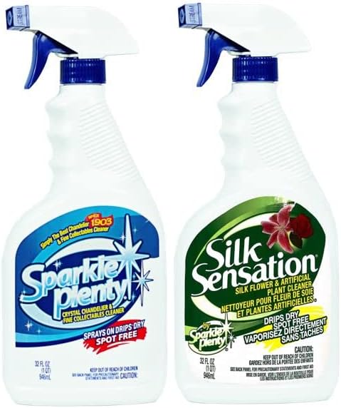 Sparkle Plenty Silk Sensation Cleaning Solutions Bundle - Sparkle Plenty Chandelier Cleaner Drip Dry Spray No Wipe & Silk Plant Cleaner Spray No Wipe - Artificial Plants & Flowers Spray Away Cleaner