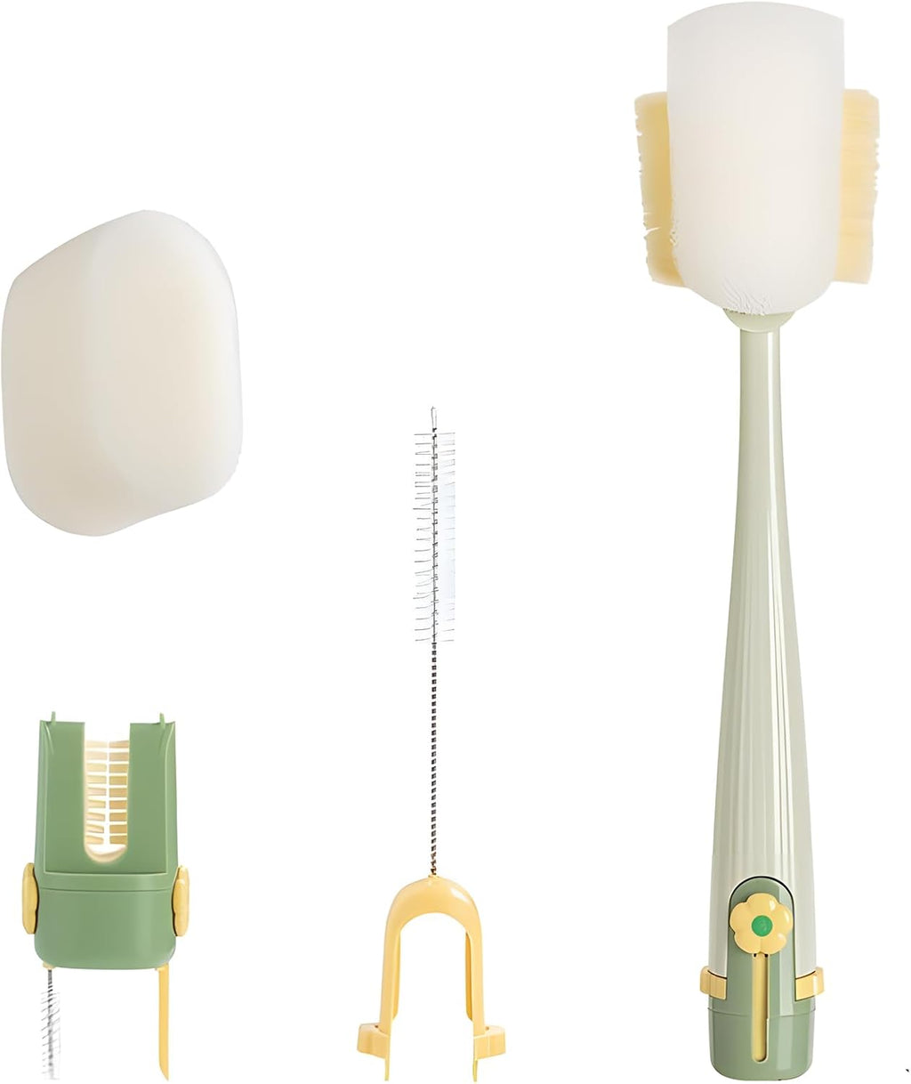 5 in 1 Bottle Cleaning Brush, 2025 New Travel Bottle Cleaner Kit, Long Handle Brush, Bottles Cleaner Brushes Set for Baby Bottles, Mugs, and Wine Glasses (Green)