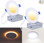 CycevSun 4 Inch LED Recessed Lights with Night Light - Canless Ultra Thin Wafer Downlight Pot Outdoor Exterior Soffit Lighting, Dimmable & 5 CCTSelectable, 9W, ETL & Energy Star, 2 Pack