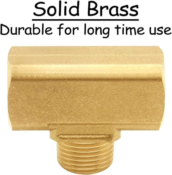2PCS 3/8 Inch Brass Tee Pipe Fitting 3/8" NPT Female x 3/8" NPT Male x 3/8" NPT Female for Water/Oil/Gas