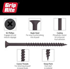 Grip-Rite 1CDWS1 #6 X 1" Phillips Bugle Head Coarse Thread Sharp Point Drywall Screw, 1lb Box