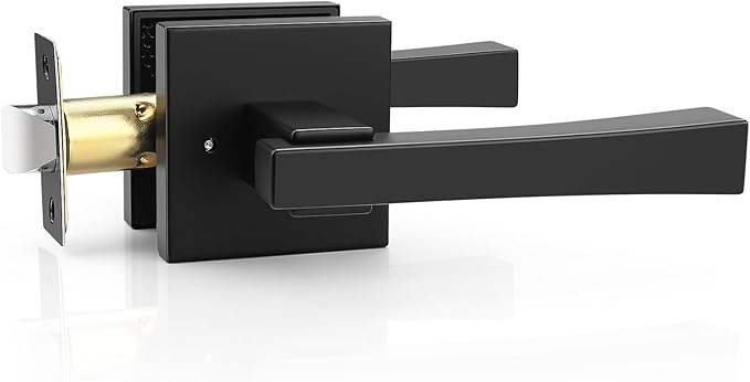 knobelite 1 Pack Privacy Door Handle,Keyless Matte Black Interior Door Knob,Heavy Duty Door Lever Hardware for Bedroom/Bathroom,Reversible for Left & Right