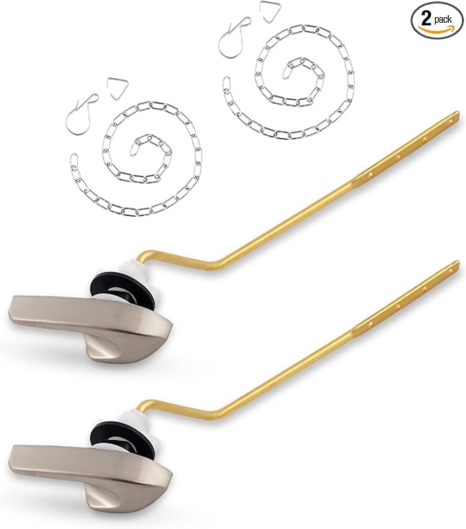 2 Pack Universal Brass Toilet Handle Replacement Kit, Side/Angle Mount Toilet Flush Handle Compatible with Kohler K-GP30324-CP/TOTO/American Standard, Stainless Steel Flapper Chain, Brushed Nickel