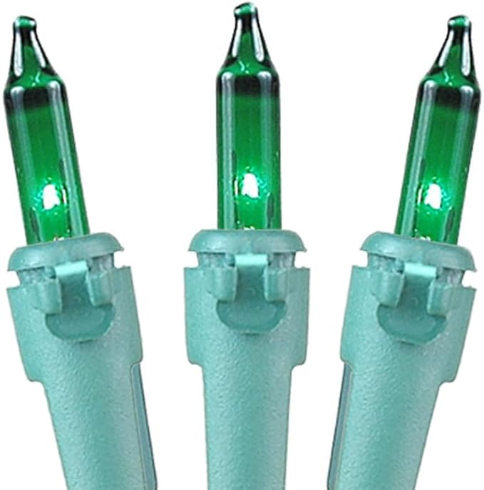 Novelty Lights 11 Feet 50 Bulbs Traditional Incandescent Mini Lights, Green on Green Wire with 2.5" Spacing, Commercial Grade and UL Listed for Indoor/Outdoor Use, End-to-End Connectable