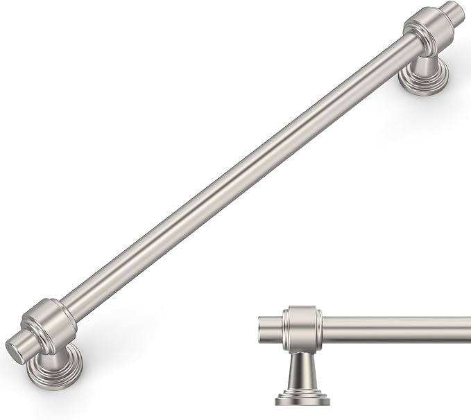 Amerdeco 10 Pack Brushed Satin Nickel Cabinet Pulls 6.3 Inch(160mm) Hole Center Drawer Pulls Cabinet Hardware Kitchen Cabinet Handles for Bathroom Dresser Pulls ZH0069