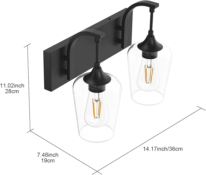 Ralbay Black Vanity Light 2 Lights Industrial Bathroom Light Fixtures Over Mirror with Clear Glass Black Bathroom Wall Mount Lighting Sconce