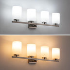 mirrea 28in 4-Light Modern Bathroom Vanity Light with Etched White Glass Shades Brushed Nickel Finished Light Fixture
