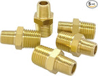 Hooshing 5PCS 1/4" to 1/8" NPT Male Brass Hex Nipple Reducing Pipe Fitting Adapter