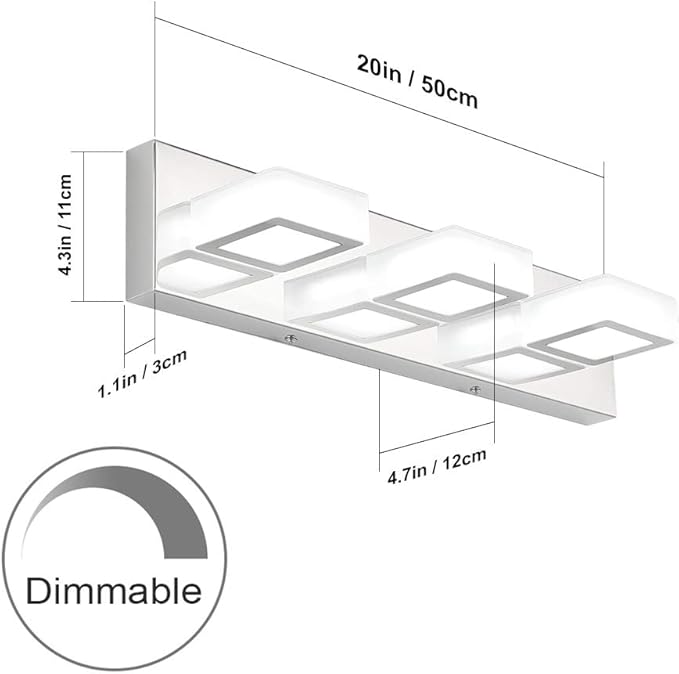 Ralbay Dimmable LED Vanity Light Modern 3 Light Acrylic Stainless Steel for Bathroom Vanity Lighting Fixtures