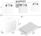 3-Light Bathroom Light Fixture Over Mirror, Modern Chrome Vanity Fixture with Milky Glass Shade, 23 inches Bath Light for Bath Vanity Lighting