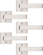 5 Pack Dummy Door Handles Brushed Nickel for Left Hand and Right Hand, Mordern Square Closet Hallway Door Knobs, Non-Turning Single Side Pull