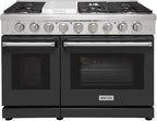 48 inch Pro-Style Natural Gas Range or Liquid Propane Gas Range with 6 Burners & 1 Griddle Cooktop, Double 4.6 cu. ft. and 2.2 cu. ft. Oven, in Stainless Steel - KOS-48RG03M (Black)