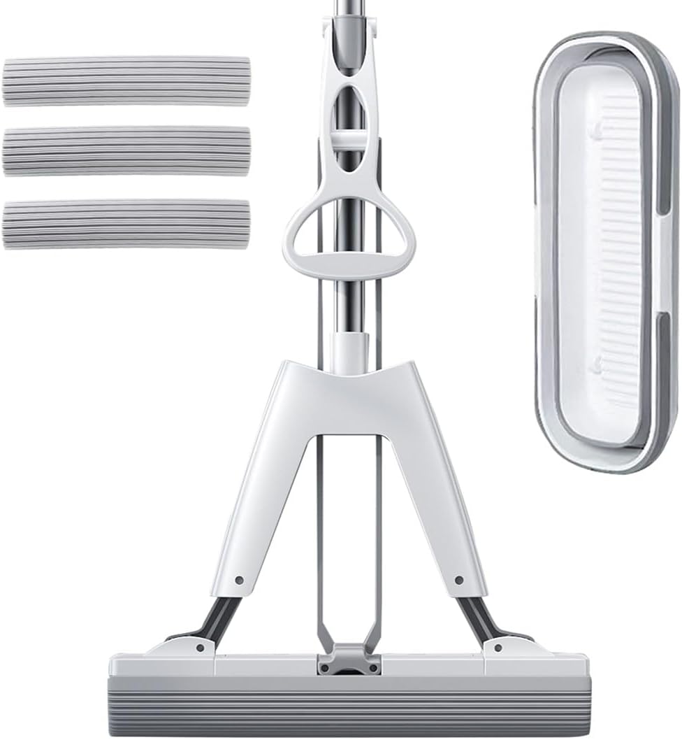 Mop and Bucket with Wringer Set for Home Floor Cleaning, Self Squeezing mini Hand mop with 3 Absorbent Sponge Mop Refills and Adjustable Height