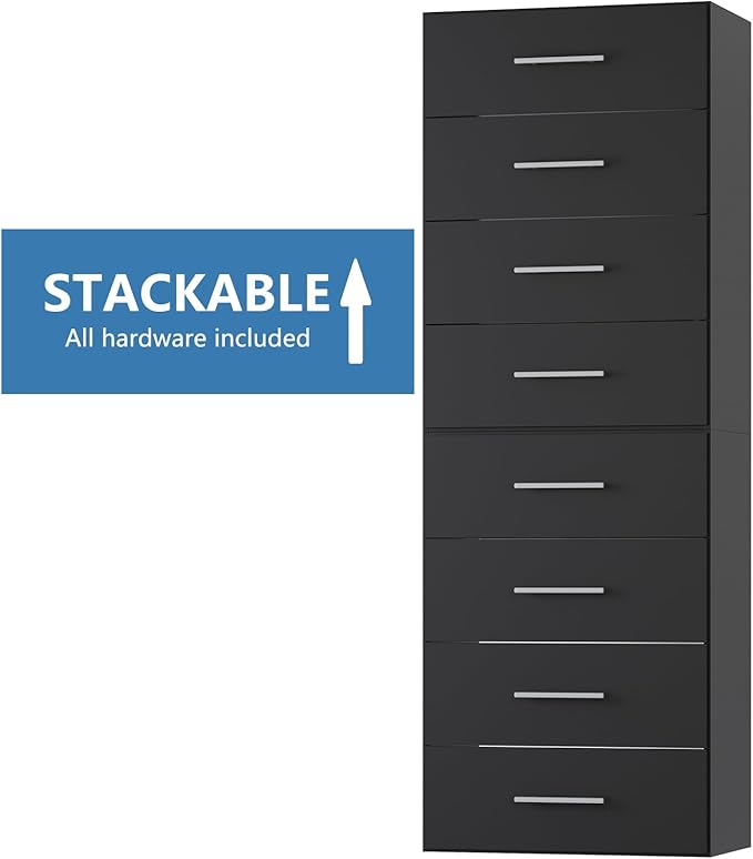 4 Drawer Short Tower Closet Unit, Modular Closet System, Wood Closet System Organizer with Storage for Walk In Closets, Clothing Rack Closet for Hanging Clothes, Bedroom, Black, 25.5"W