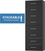 4 Drawer Short Tower Closet Unit, Modular Closet System, Wood Closet System Organizer with Storage for Walk In Closets, Clothing Rack Closet for Hanging Clothes, Bedroom, Black, 31.5"W