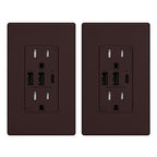 ELEGRP USB Outlets Receptacles, 3-Port Wall Outlet, 30W 6.0A Electrical Outlet, 15 Amp Tamper-Resistant Outlet with Type C Ports, UL Listed, Wall Plate Included, 2 Pack, Matte Brown