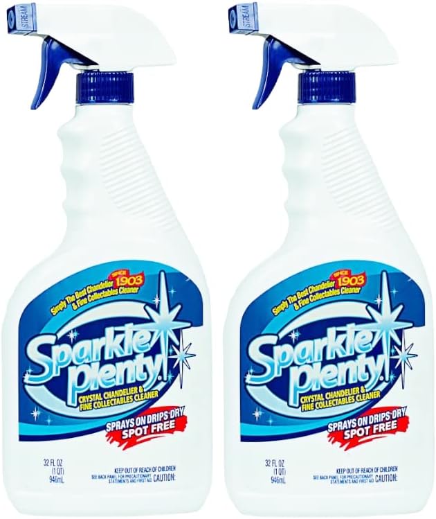 Sparkle Plenty Chandelier Cleaner Drip Dry Spray No Wipe - Dust Remover & Streak Free Glass Cleaner Spray for Crystal Chandelier & Window Screen - Versatile Household Cleaning Supplies (32 oz, 2 Pack)