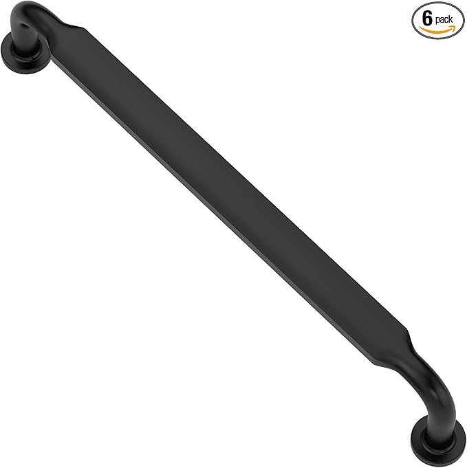 Alzassbg 6 Pack Matt Black Cabinet Handles, 6-1/4 Inch(160mm) Hole Centers Arch Modern Cabinet Pulls Kitchen Cabinets Hardware for Cabinets and Drawers AL3503MB