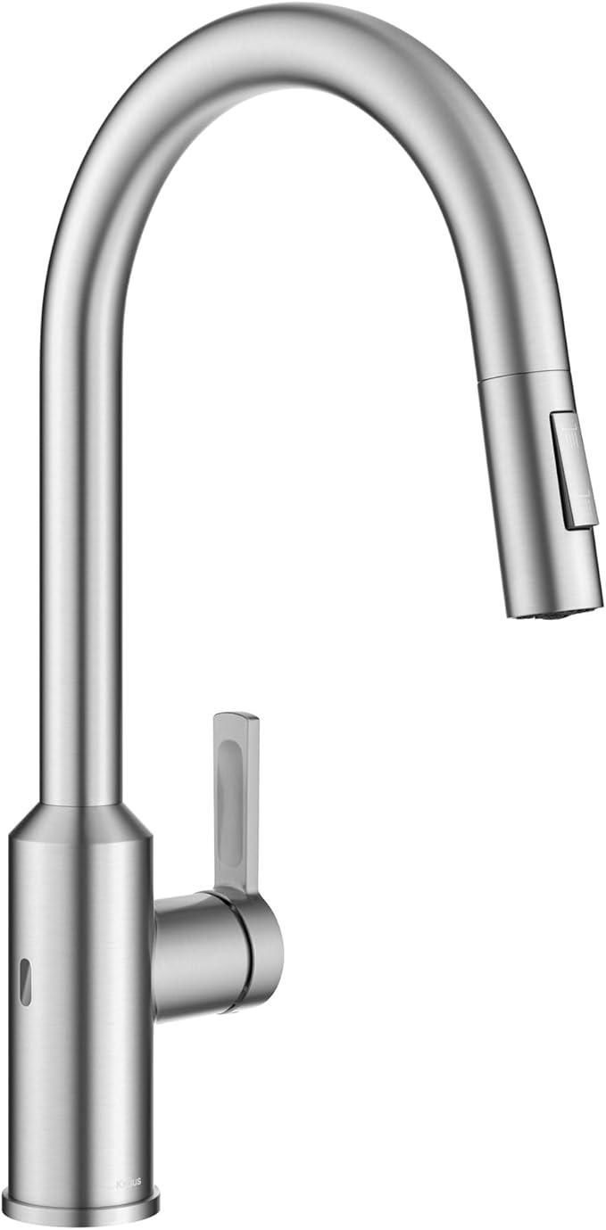 KRAUS Oletto Touchless Sensor Pull-Down Single Handle Kitchen Faucet in Spot-Free Stainless Steel, KSF-2830SFS