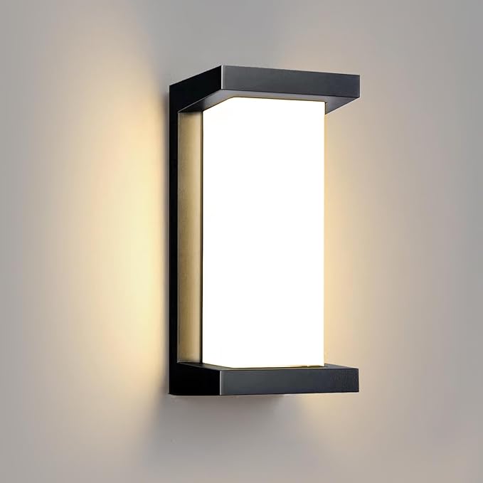 Wrasse Outdoor Wall Sconce 2000 Lumen 20W Wall Proch Light Fixtures 3000K Black Modern Exterior Sconces Lighting for House Outside Wall Mount Front Door