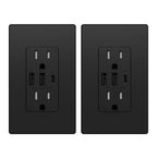 ELEGRP USB Outlets Receptacles, 3-Port Wall Outlet, 30W 6.0A Electrical Outlet, 15 Amp Tamper-Resistant Outlet with Type C Ports, UL Listed, Wall Plate Included, 2 Pack, Matte Black