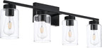 4 Light Bathroom Vanity Light Fixtures, Matte Black Modern Wall Lights with Clear Glass Shade, Vintage Wall Sconce Lighting for Living Room, Mirror, Bedroom, Hallway (Black, 4-Lights)
