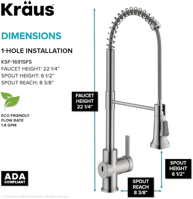 KRAUS Britt Touchless Sensor Commercial Single Handle Pull Down Kitchen Faucet in Spot Free Stainless Steel, KSF-1691SFS