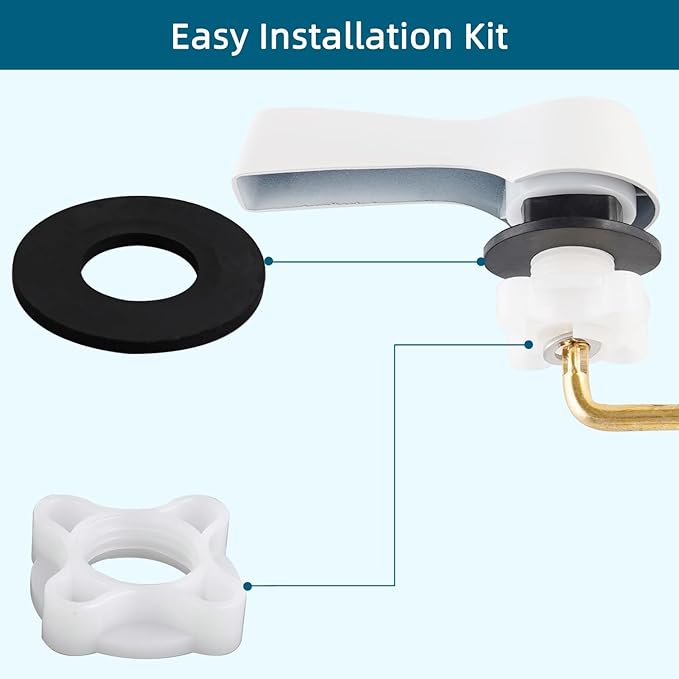 Hygie Rinse Metal Toilet Handle Lever Flush Replacement, Universal Side Mount Toilet Handle with Stainless Steel Flapper Chains, Toilet Repair Kit, White