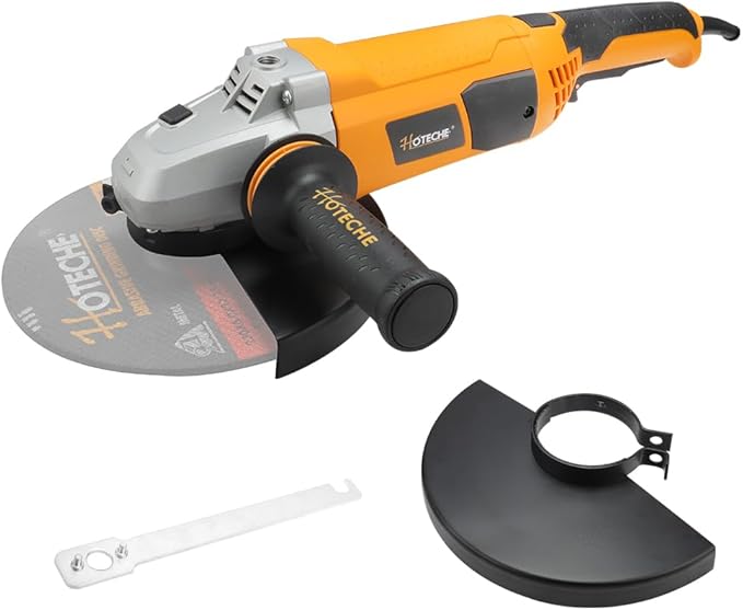 Hoteche 9-Inch Angle Grinder 3.3-HP Heavy-Duty Electric Grinder Fits 7/8" Hole Size Wheels for Metal Cutting, Concrete Grinding, and Polishing
