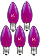 Novelty Lights Incandescent Christmas Replacement Bulbs - Indoor/Outdoor Individual Bulbs for Christmas Tree, Display, & More - C9/E17 Intermediate Base, 7 Watt Lights (Purple, 25 Pack)