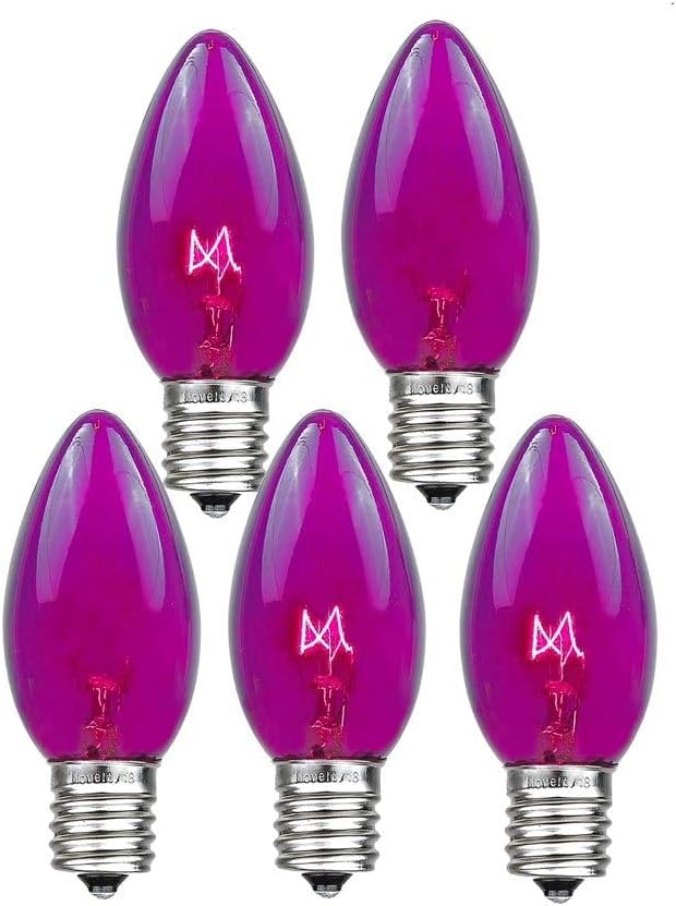 Novelty Lights Incandescent Christmas Replacement Bulbs - Indoor/Outdoor Individual Bulbs for Christmas Tree, Display, & More - C9/E17 Intermediate Base, 7 Watt Lights (Purple, 25 Pack)