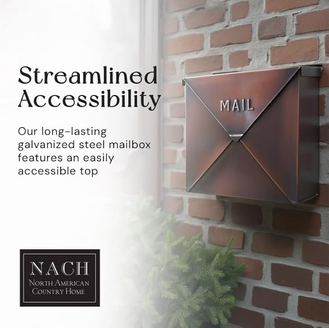 NACH Mailboxes for Outside Wall Mount, 10 x 10 x 4 inch Antique Copper Mail Boxes for House Outside, Waterproof Mailboxes for Outside - Chicago Style Mail Box