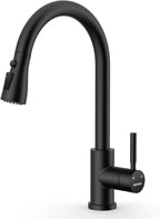 WEWE Kitchen Faucets with Pull Down Sprayer, Stainless Steel Single Handle 1 Hole for Family Kitchen Commercial Camper Laundry Rv Bar, Matte Black