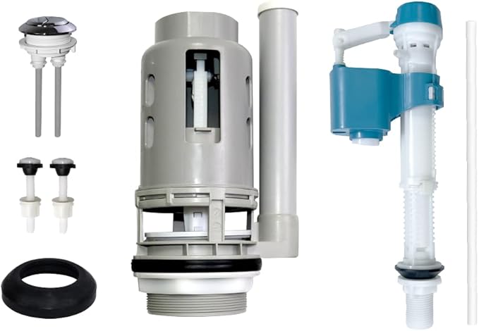 3-Inch Dual Flush Valve Repair Kit for 2-Piece Toilet, Suitable for Glacier Bay, Kohler, Aquasource and more. Includes 8.2" Height Flush Valve, Button, Fill Valve, Gasket, Bolts