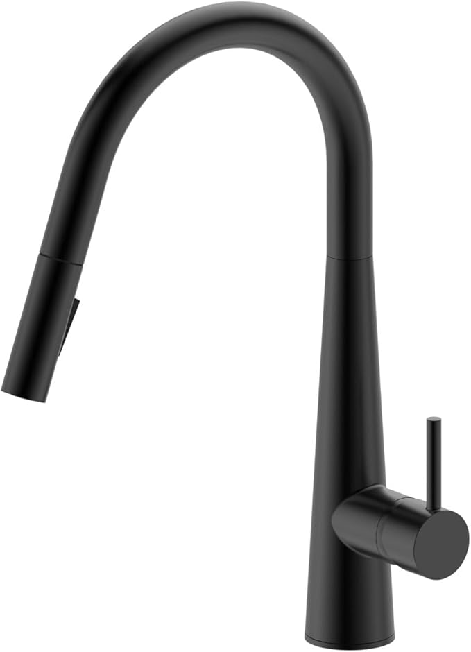 Bath Royale Modern Kitchen Faucet with Pull Out Spray - Single Control, All Metal, Matte Black