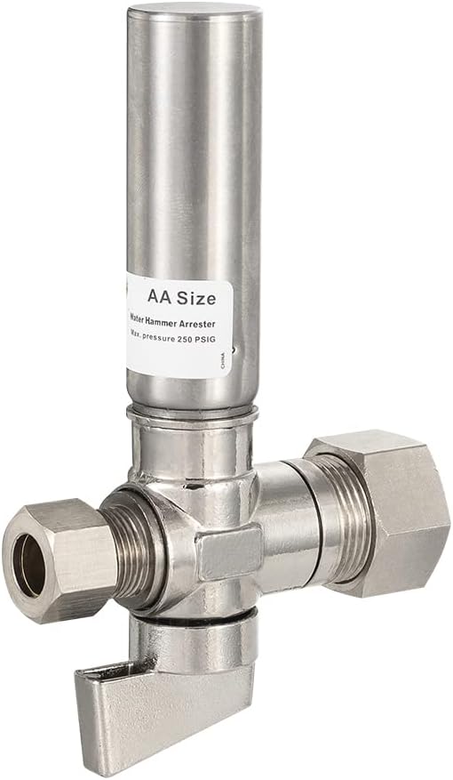 EFIELD 1/4 Turn Stop Straight Valve, 1/2" Nominal (5/8" OD) Compression x 3/8" OD With Stainless Steel Water Hammer Arrestor Chrome Plated Brass,(ARSTRVLV002)