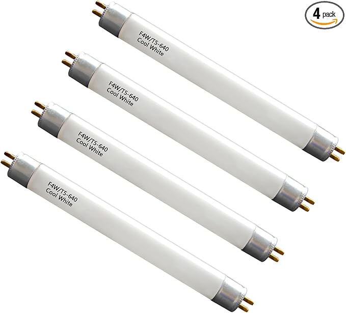 6'' F4T5/CW Under Cabinet Bulb,T5 4W Cool White Linear Fluorescent Tube,Replacement Bulb for GE,Eiko 15501, Sylvania 20416,Sunlite 05040, Rayovac,Coleman Lantern,G5 Bi-Pin Base,4100K (4PACK)