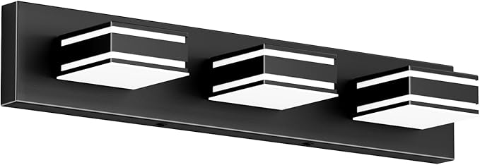 Ralbay LED Modern Bathroom Vanity Lights Black 3-Light 24inch Matte Black Modern Acrylic Bathroom Wall Lighting Fixtures Over Mirror