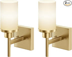 Vanity Lighting Fixtures with White Frosted Glass Shade, Modern Gold Wall Lamps for Bathroom Mirror Bedroom Living Room Porch, 2 Pack T001GD-L1-P2