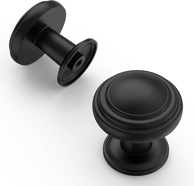 Amerdeco 10 Pack Matte Black Cabinet Knobs Single Hole Cabinet Pulls 1 Inch Drawer Knobs for Bathroom Cabinets ZH0086