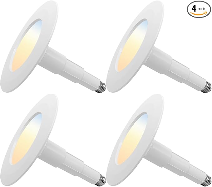 Jolux 4-Pack 5/6" 5CCT Retrofit LED Recessed Lighting,Selectable 2700K/3000K/3500K/4000K/5000K,12W=60W,800Lumen,Dimmable Can Lights,Adjustable Retrofit Downlight Installation,Bevel Trim