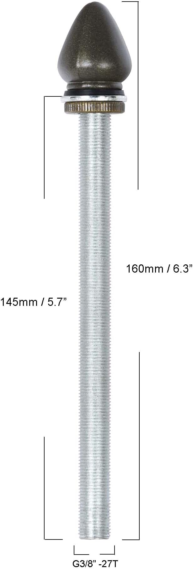 Bieye SS034 Lampshade Support with Finial for Tiffany Style Stained Glass Floor Lamp Table Lamp (G3/8 145mm All Thread)