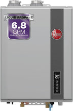 Rheem Liquid Propane Condensing Tankless Water Heater Indoor Up To 6.8 GPM, 120,000 BTUs Continuous Super High Efficient Hot Water