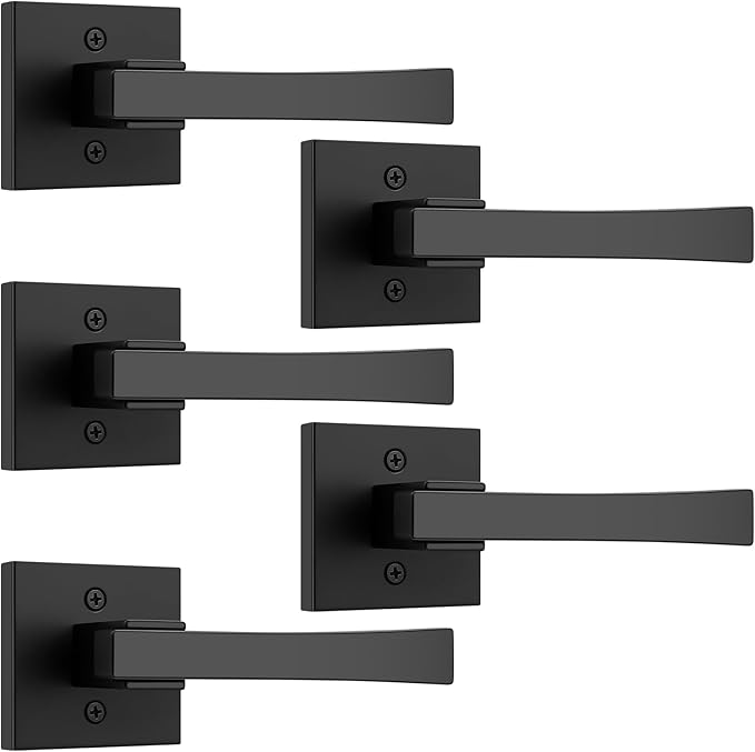 knobelite 5 Pack Dummy Door Handles,Matte Black Square Door Levers,Non-Turing Single Side Knob Pull for Closet French Doors