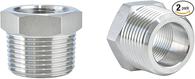 Joywayus Stainless Steel Hex Head Bushing Reducer Pipe Fitting 1/2 NPT Male × 1/8 NPT Female (Pack of 2)