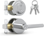 Mega Handles Ronn Entrance Combo, Entry Lever Door Handle and Single Cylinder Deadbolt Lock and Key Pack, Heavy Duty Round Locking Door Levers Set for Left or Right-Handed Doors - Polished Chrome