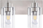 Bathroom Light Fixtures, 2-Light Brushed Nickel Bathroom Vanity Light, Modern Wall Sconces with Clear Glass Shade for Hallway Kitchen Foyer