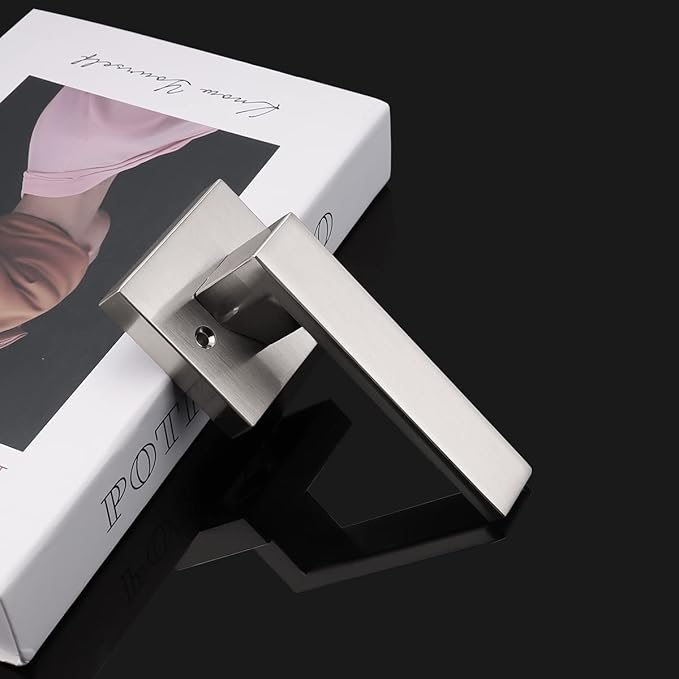 Gobrico Square Inactive Door Levers Closets French Doors Handles in Satin Nickel 6 Pack Heavy Duty Dummy Levers (Right-Handed Left-Handed Door Locksets)